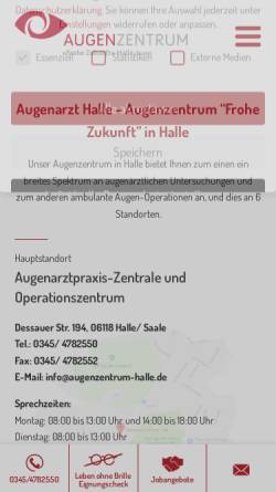 Vorschau der mobilen Webseite www.augenzentrum-halle.de, Augenzentrum Frohe Zukunft