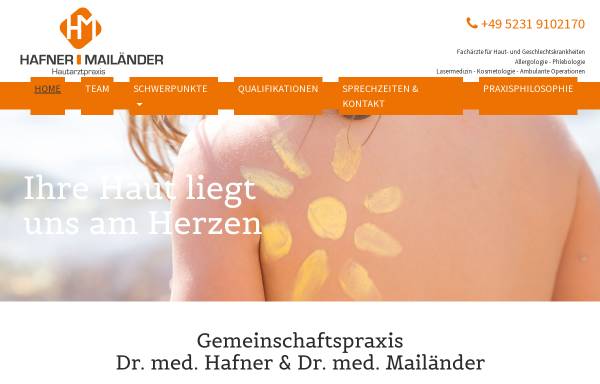 Vorschau von www.hautarzt-detmold-hafner-mailaender.de, Dr. med. Oliver Hafner und Dr. med. Wilhelm Mailänder