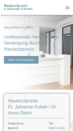 Vorschau der mobilen Webseite dr-kubek.de, Hautarztpraxis Dres. Kubek