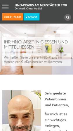 Vorschau der mobilen Webseite www.hno-giessen.de, HNO-Praxis am Neustädter - Dr. med. Martin Roos