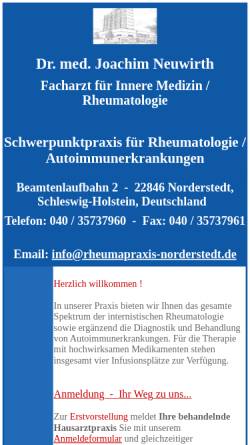 Vorschau der mobilen Webseite www.rheumapraxis-norderstedt.de, Neuwirth, Dr. med. Joachim
