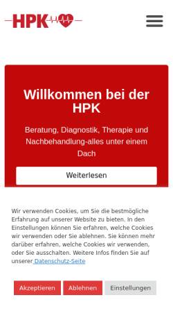 Vorschau der mobilen Webseite www.hpk-kardiologie.de, HPK – Heidelberger Praxisklinik für Innere Medizin, Kardiologie, Pneumologie und Rhythmologie