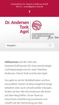 Vorschau der mobilen Webseite www.gastro-onko-vest.de, Überörtliche Gemeinschaftspraxis für Gastroenterologie, Onkologie, Hepatologie und Hämatologie im Vest