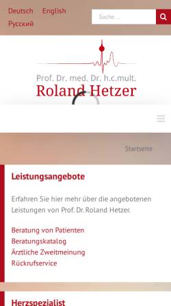 Vorschau der mobilen Webseite www.rolandhetzer.de, Hetzer, Prof. Dr. med.
