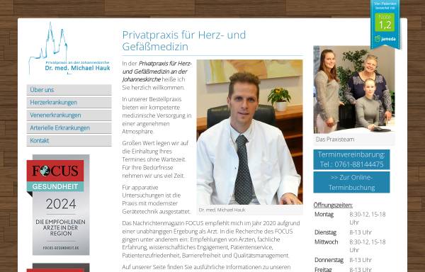 Vorschau von www.kardiologie-in-freiburg.de, Privatpraxis für Herz- und Gefäßmedizin an der Johanneskirche - Dr. Michael Hauk