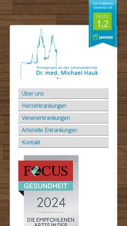 Vorschau der mobilen Webseite www.kardiologie-in-freiburg.de, Privatpraxis für Herz- und Gefäßmedizin an der Johanneskirche - Dr. Michael Hauk