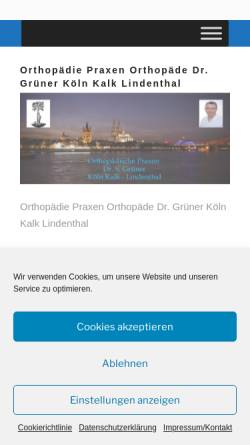 Vorschau der mobilen Webseite www.dr-gruener.de, Orthopädische Praxen Dr. Grüner Köln