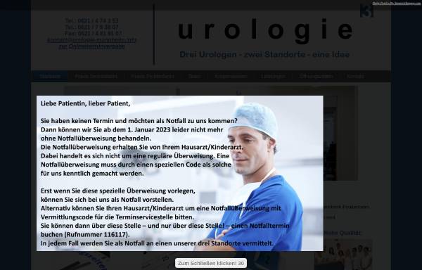 Vorschau von www.urologie-mannheim.info, Urologische Berufsausübungsgemeinschaft Dr. med. J. Felgner, Dr. med. C. Geil-Bierschenk, Dr. med. H. Sobek