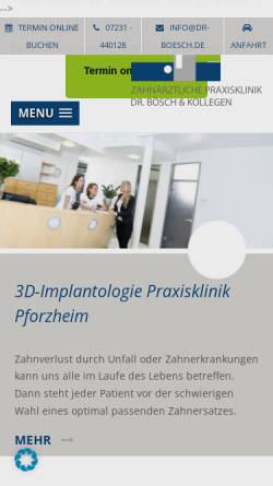 Vorschau der mobilen Webseite www.zahn-praxisklinik-pforzheim.de, Zahnarztpraxis Dr. med. dent. Lorenz Bösch