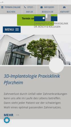 Vorschau der mobilen Webseite www.zahn-praxisklinik-pforzheim.de, Zahnarztpraxis Dr. med. dent. Lorenz Bösch