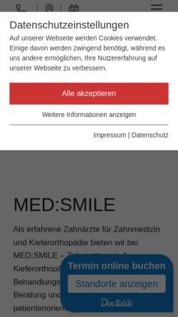 Vorschau der mobilen Webseite www.med-smile.de, Zahnärztliche Gemeinschaftspraxis Dres. Jäger, Bitsch und Partner