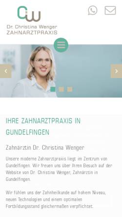 Vorschau der mobilen Webseite www.zahnarzt-gundelfingen.com, Zahnarztpraxis Dr. Christina Wenger