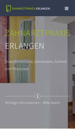 Vorschau der mobilen Webseite www.zahnarzt-praxis-erlangen.de, Dr. med. dent. M. Fischer und Dr. med. dent. P. Frank
