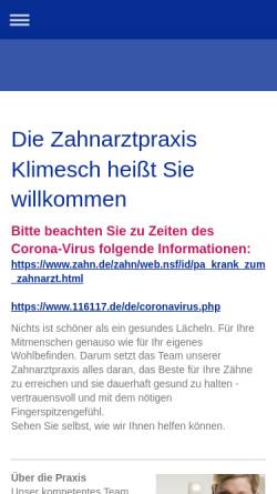 Vorschau der mobilen Webseite zahnarztpraxis-klimesch.de, Zahnarzt Kurt Klimesch & Dr.med.dent. Carolin Klimesch
