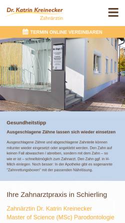 Vorschau der mobilen Webseite www.zahnarzt-schierling.de, Zahnarztpraxis Dr. Katrin Kreinecker