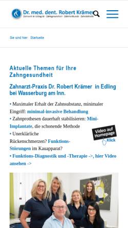 Vorschau der mobilen Webseite www.zahnarzt-in-edling.de, Zahnarzt-Praxis Dr. med. dent. Robert Krämer
