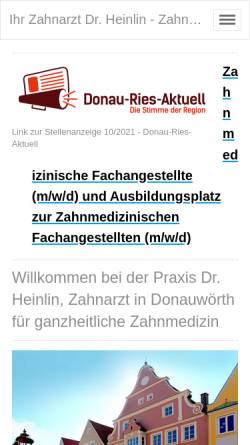 Vorschau der mobilen Webseite www.zahnarztpraxis-donauwoerth.de, Dr. med. dent. Nina Heinlin