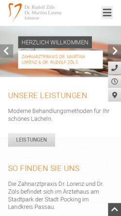 Vorschau der mobilen Webseite www.zahnarzt-pocking.com, Zahnarztpraxis Dr. Rudolf Zöls und Dr. Martina Lorenz
