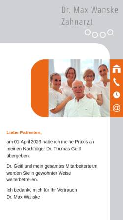 Vorschau der mobilen Webseite www.dr-wanske.de, Zahnarzt Dr. Max Wanske