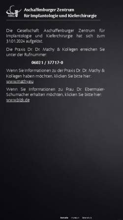 Vorschau der mobilen Webseite www.dr-mathy.de, Aschaffenburger Zentrum für Implantologie und Kieferchirurgie