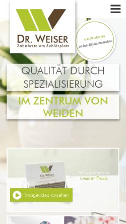 Vorschau der mobilen Webseite www.zahnarzt-weiser-weiden.de, BAG Dr. Weiser – Zahnärzte am Schlörplatz GbR