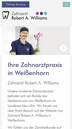Vorschau der mobilen Webseite www.zahnarzt-weissenhorn.de, Zahnarztpraxis Robert A. Williams