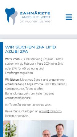 Vorschau der mobilen Webseite www.zahnarzt-landshut-west.de, Zahnarztpraxis Dr. Florian Janke