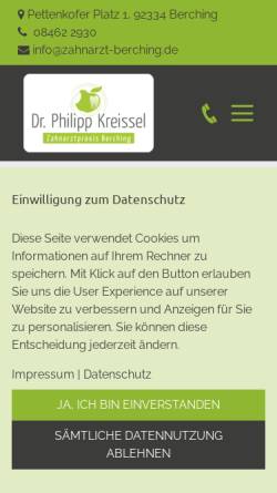 Vorschau der mobilen Webseite www.zahnarzt-berching.de, Zahnarztpraxis Berching Dr. Philipp Kreissel