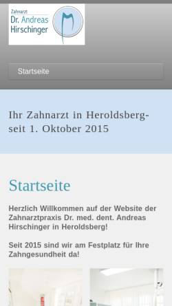Vorschau der mobilen Webseite www.zahnarzt-dr-hirschinger.de, Zahnarztpraxis Dr. Andreas Hirschinger