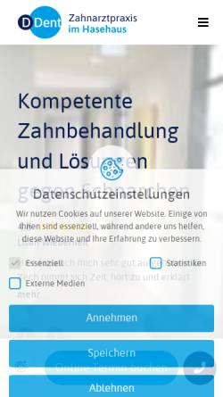 Vorschau der mobilen Webseite www.zahnarztpraxis-hasehaus.de, Zahnärztliche Praxisgemeinschaft im Hasehaus