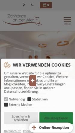 Vorschau der mobilen Webseite zahnärzte-an-der-aller.de, Zahnärzte an der Aller - Aileen Friederichs und Dr.Hannes Cohnert