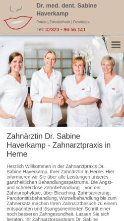 Vorschau der mobilen Webseite www.zeit-zum-laecheln.de, Dr. med. dent. Sabine Haverkamp – Zahnärztin