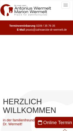 Vorschau der mobilen Webseite www.zahnaerzte-dr-wermelt.de, Dr. Antonius und Marion Wermelt