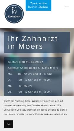 Vorschau der mobilen Webseite www.rheindent.com, Rheindent Zahnarztpraxis Javadi und Kollegen