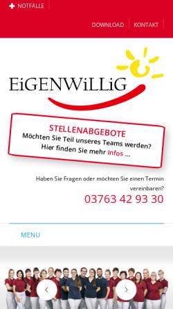 Vorschau der mobilen Webseite www.praxis-eigenwillig.de, Dr. Marlen Eigenwillig und Dr. Albrecht Eigenwillig