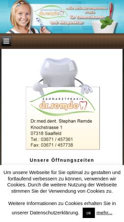 Vorschau der mobilen Webseite www.zahnarzt-rem.de, Dr. med. dent. Stephan Remde