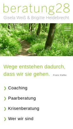 Vorschau der mobilen Webseite www.beratung28.de, Paartherapie Gisela Weiß
