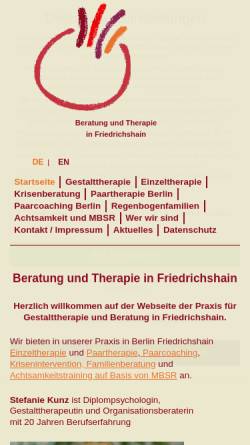 Vorschau der mobilen Webseite www.beratung-therapie-friedrichshain.de, Praxis für Gestalttherapie, Coaching und Supervision
