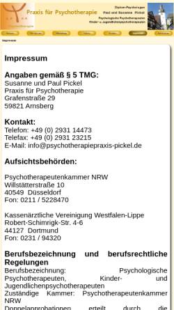 Vorschau der mobilen Webseite www.psychotherapiepraxis-pickel.de, Psychotherapiepraxis Pickel
