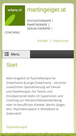 Vorschau der mobilen Webseite www.w4psy.at, Martin Geiger, MSc Psychotherapeut