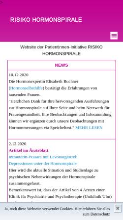 Vorschau der mobilen Webseite www.risiko-hormonspirale.de, Risiko Hormonspirale
