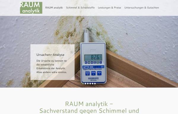 Vorschau von www.raumanalytik.de, RAUM analytik | Innenraumschadstoffe und Gebäudediagnostik