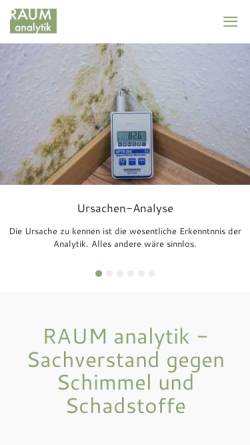 Vorschau der mobilen Webseite www.raumanalytik.de, RAUM analytik | Innenraumschadstoffe und Gebäudediagnostik