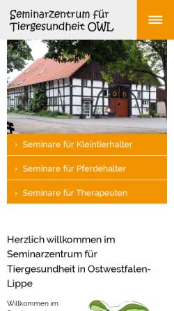 Vorschau der mobilen Webseite www.seminarzentrum-tiergesundheit.de, Seminarzentrum für Tiergesundheit OWL