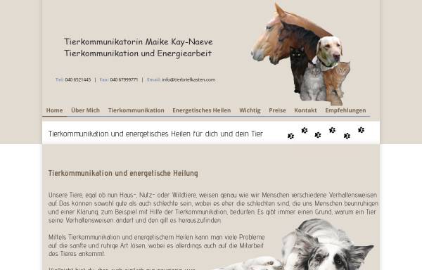 Vorschau von www.tierbriefkasten.com, Tierkommunikation Maike Kay-Naeve