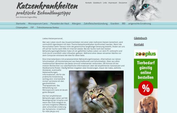 Vorschau von www.microsporum-canis.de, Katzenkrankheiten, praktische Behandlungstipps