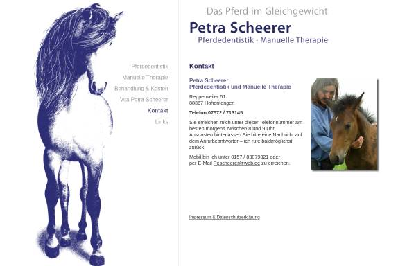 Vorschau von www.pferdedentistin-scheerer.de, Petra Scheerer – Pferdedentistik und Equine Touch