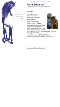 Vorschau der mobilen Webseite www.pferdedentistin-scheerer.de, Petra Scheerer – Pferdedentistik und Equine Touch