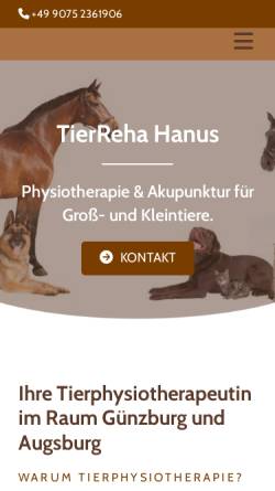 Vorschau der mobilen Webseite www.tierreha-hanus.de, TierReha Hanus