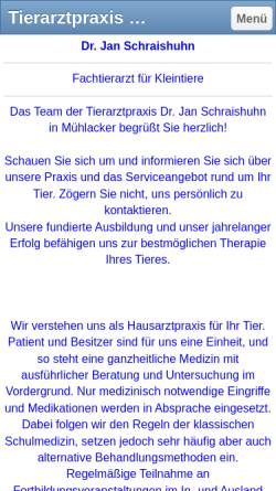 Vorschau der mobilen Webseite tierarzt-muehlacker.jimdo.com, Tierarztpraxis Dr. Schraishuhn